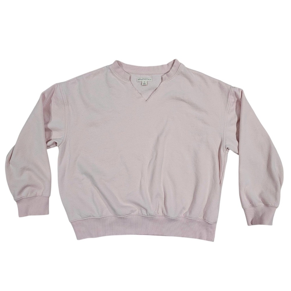 Aeropostale Women S Pink Pullover Sweatshirt Notched V-Neck Fleece Casual